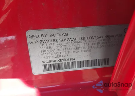 2014 Audi A4 2.0T Premium from USA, damaged, VIN WAUFFAFL0EN005884